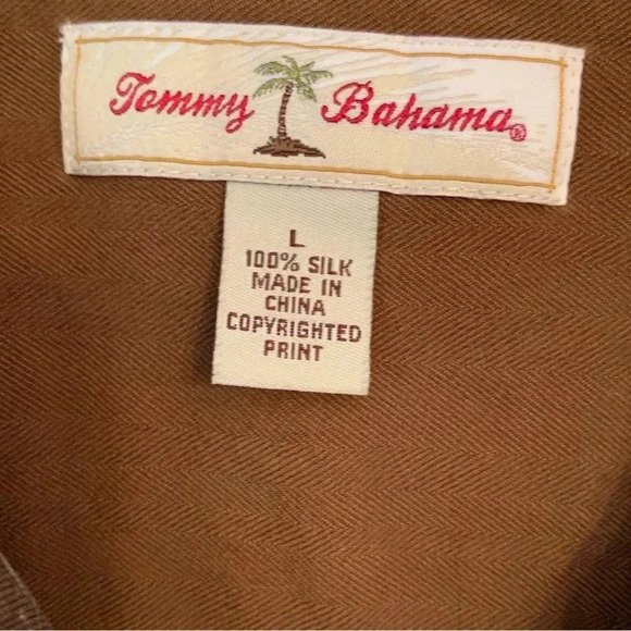 Tommy Bahama 100% Silk Hawaiian Camp Shirt Mens L Bombay Greetings Butter Yellow - Picture 3 of 6
